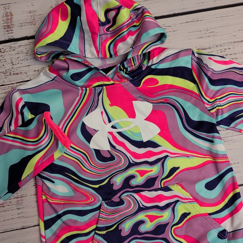 Under Armour Girls Size 5 Swirl Tie Dye Sweatshirt Hoodie Pullover Pink